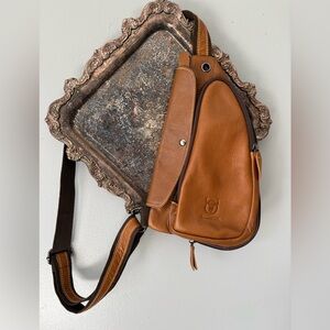 Bullcaptain Tan Leather cross body Sling Bag -
